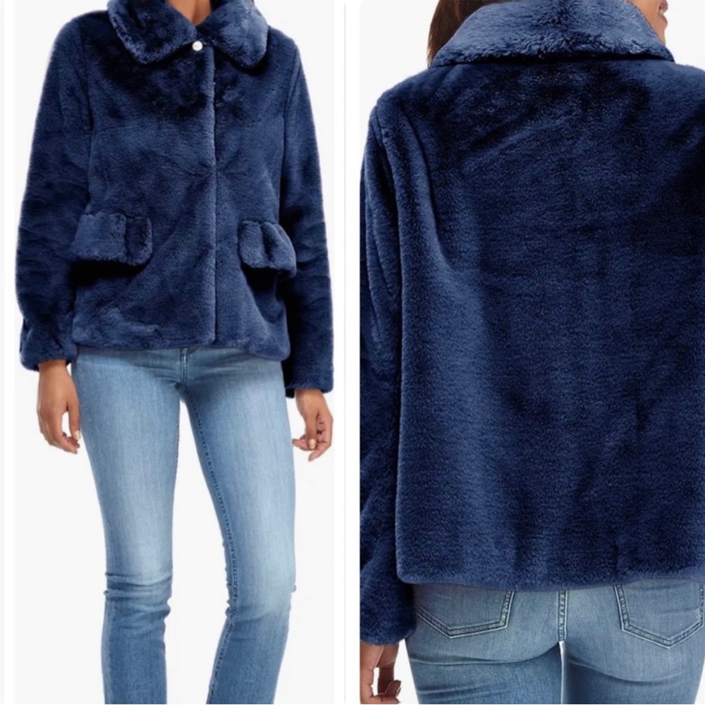 Gal Meets Glam Blue Reese Faux Fur Coat, Medium